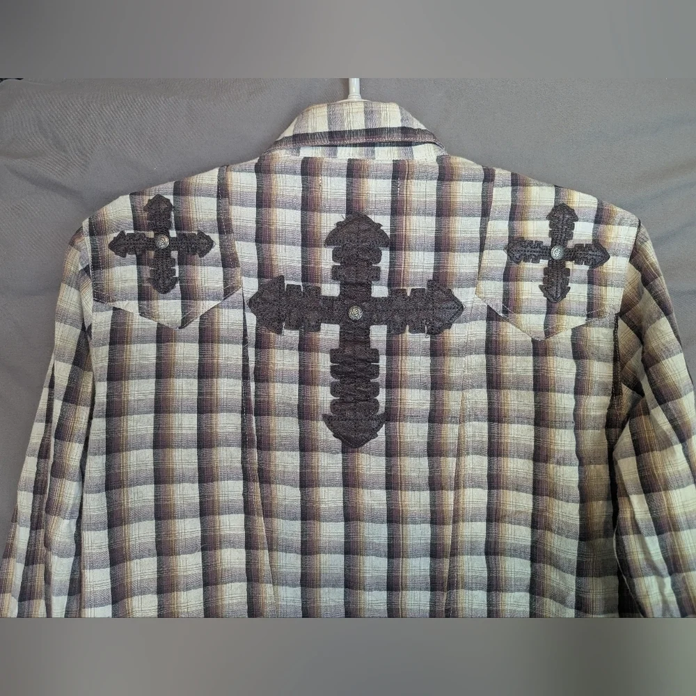Remetee Small Plaid Cross Button Down Shirt Eagle Buttond - Picture 13 of 15